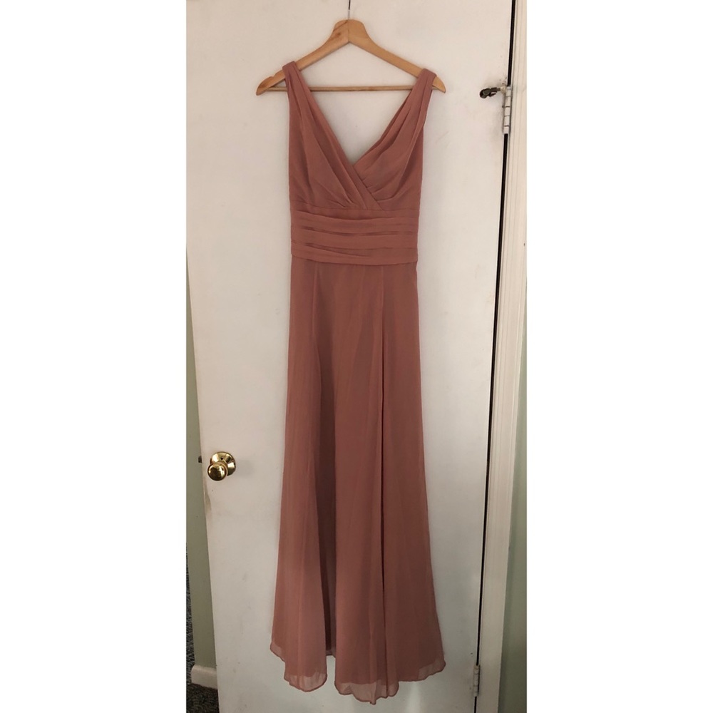 David’s Bridal Long Chiffon Surplice Tank Bridesmaid Dress